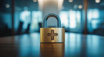 A padlock symbolizes the importance of securely safeguarding healthcare data in hospitals, emphasizing patient privacy and the need for effective measures to protect sensitive information photo