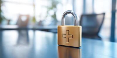A padlock symbolizes the essential security healthcare data needs, highlighting the importance of protecting sensitive patient information in medical environments and institutions managing vital data photo