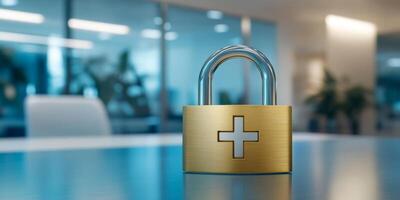 A padlock symbolizes data security in healthcare, highlighting the importance of protecting sensitive patient information in hospitals with advanced protective technology and systems photo