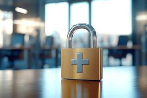 A padlock symbolizes the vital importance of data security in healthcare, emphasizing the need to protect sensitive patient information from unauthorized access and breaches that threaten privacy photo