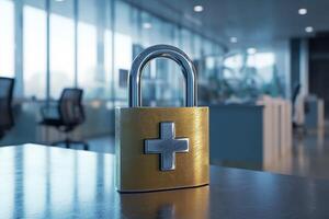 A padlock effectively symbolizes the critical importance of securing healthcare data within hospital environments to ensure the protection and privacy of sensitive patient information photo