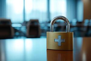A padlock serves as a powerful symbol underscoring the significance of data security in healthcare environments, which is vital for safeguarding patient information and maintaining essential privacy photo