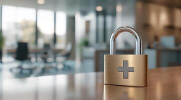 A padlock symbolizes the strong security of healthcare data, emphasizing the need to protect sensitive patient information to maintain trust and confidence in the healthcare systems integrity photo