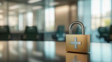 A padlock representing the vital need for healthcare data security in a contemporary hospital environment, emphasizing how crucial it is to safeguard sensitive information regarding patients photo