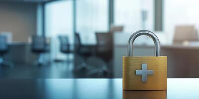 A prominent padlock image symbolizes the essential need for healthcare data security in hospitals, emphasizing the importance of protecting sensitive patient information from unauthorized access photo