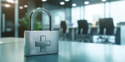A padlock symbolizes security, emphasizing the importance of protecting sensitive healthcare data in hospitals to ensure patient privacy and maintain trust among all stakeholders in healthcare photo