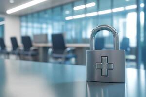 A padlock represents the vital necessity to ensure that healthcare data within hospitals is securely protected, which is essential for effectively maintaining patient privacy and confidentiality photo