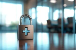 A padlock icon is a powerful symbol that represents healthcare data security. It emphasizes the crucial importance of protecting sensitive and private information within a hospital setting photo