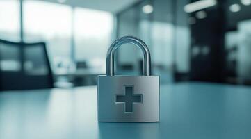 The image features a padlock, emphasizing the essential importance of data security in healthcare and the urgent need to protect sensitive patient information from unauthorized access photo