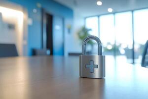 A padlock serves as a powerful symbol of data security, emphasizing the crucial importance of safeguarding sensitive healthcare information within contemporary hospital environments today photo