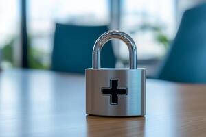 A padlock serves as a powerful symbol of healthcare data security, highlighting the crucial importance of protecting sensitive patient information within hospital and healthcare settings photo