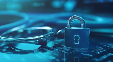 Dive into the significance of healthcare data security, exemplified by a padlock, which is essential for ensuring the protection of patient privacy and maintaining trust in hospital environments photo