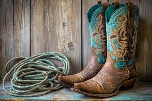 Explore a stunning collection of unique, vibrant cowboy boots that stand out. Pair them with a classic rope for an authentic western vibe that captivates and makes a statement in any setting photo