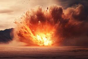 A visually stunning image depicts a fierce explosion occurring in a vast desert, showcasing its incredible raw power photo