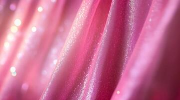Soft and shimmering pink fabric beautifully drapes in an elegant manner, perfect for fashion and design applications photo