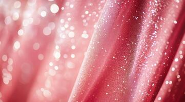 A closeup of soft, luxurious pink fabric adorned with shimmering glitter, perfect for fashion and design projects photo