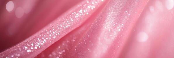 A captivating closeup view of soft pink fabric that is beautifully shimmering with light, ideal for elegant designs photo