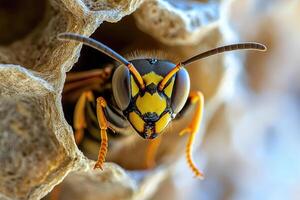 A wasp constructing its nest. photo