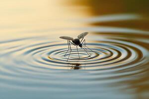 A mosquito resting on the surface of water. photo