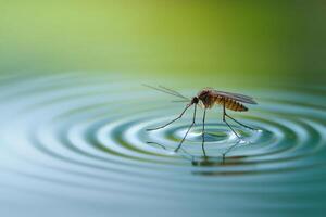 A mosquito resting on the surface of water. photo