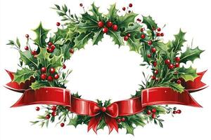 Christmas banner with a festive wreath and space for custom design. photo