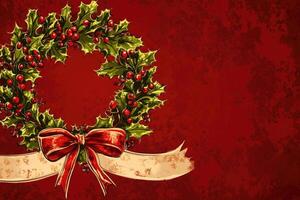 Christmas banner with a festive wreath and space for custom design. photo
