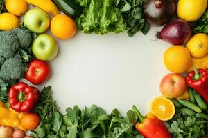 Fresh fruits and vegetables with blank space. photo
