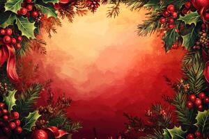 Christmas banner with a festive wreath and space for custom design. photo