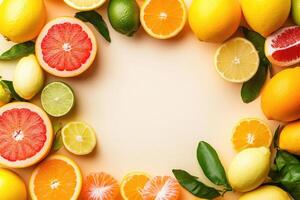 Fresh citrus fruits with blank space. photo