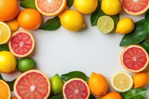 Fresh citrus fruits with blank space. photo