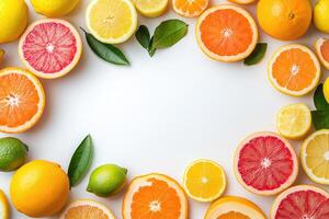 Fresh citrus fruits with blank space. photo