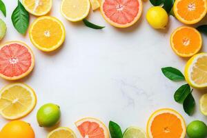 Fresh citrus fruits with blank space. photo
