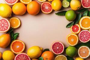 Fresh citrus fruits with blank space. photo