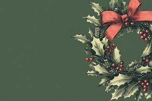 Christmas banner with a festive wreath and space for custom design. photo