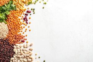 Fresh legumes and pulses with blank space. photo