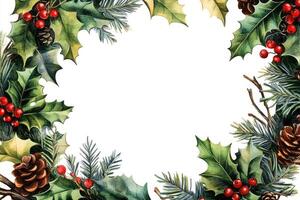 Christmas banner with a festive wreath and space for custom design. photo