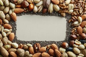 Nuts and seeds with blank space. photo