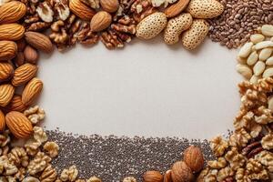Nuts and seeds with blank space. photo