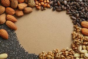 Nuts and seeds with blank space. photo