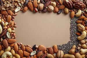 Nuts and seeds with blank space. photo