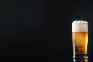 Beer banner with frothy mug and empty space for design. photo
