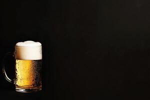 Beer banner with frothy mug and empty space for design. photo