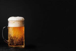 Beer banner with frothy mug and empty space for design. photo