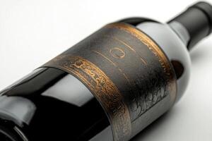 A close-up of a wine bottle label with a blank space beside it. photo