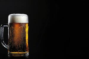 Beer banner with frothy mug and empty space for design. photo