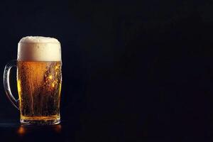 Beer banner with frothy mug and empty space for design. photo