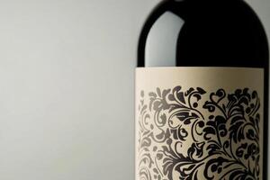 A close-up of a wine bottle label with a blank space beside it. photo