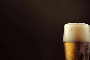 Beer banner with frothy mug and empty space for design. photo