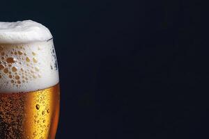Beer banner with frothy mug and empty space for design. photo