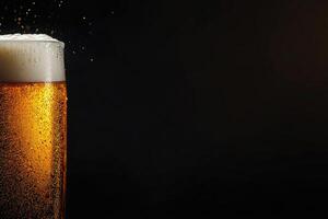 Beer banner with frothy mug and empty space for design. photo